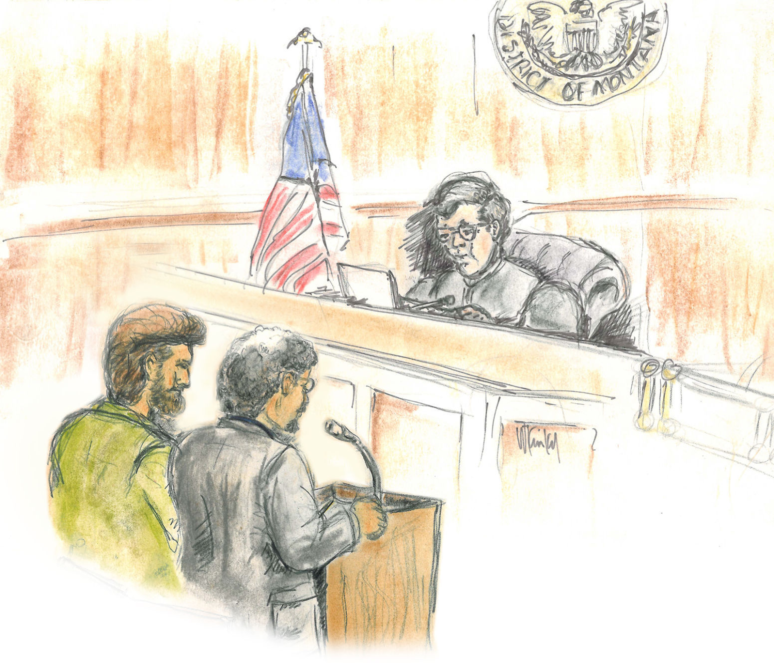 Sketch: Unabomber appears in federal court with a public defender